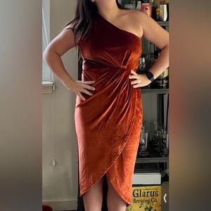 Kourtney Velvet One Shoulder Midi Dress